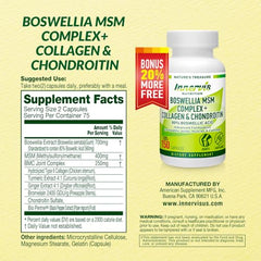 Close-up of INNERVISNUTRITION Boswellia MSM Complex capsules.