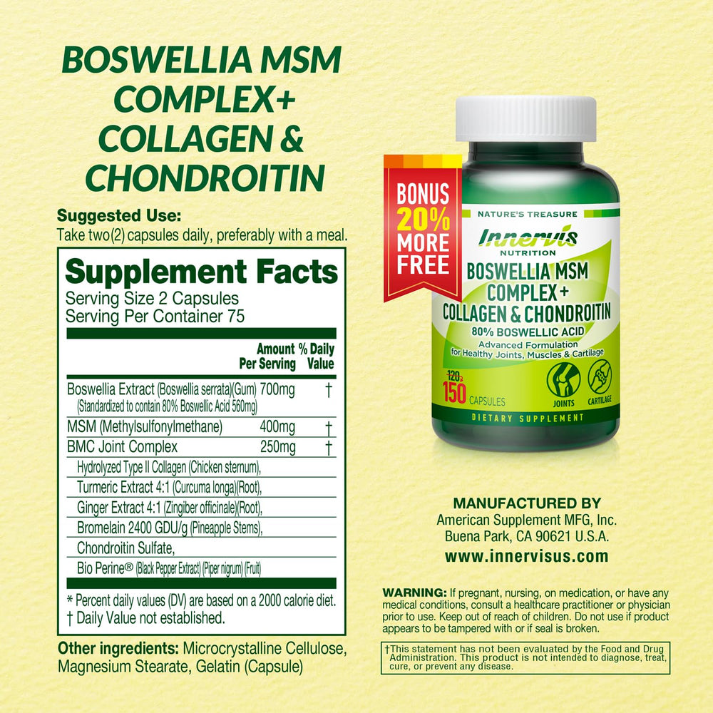 INNERVISNUTRITION Boswellia MSM Complex bottle with clean labeling.