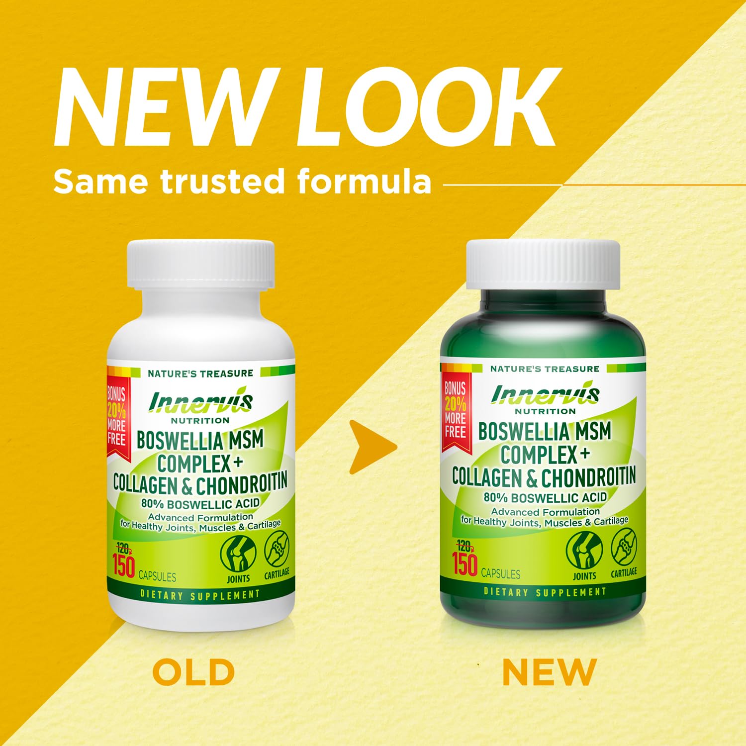 INNERVISNUTRITION Boswellia MSM Complex packaging on a shelf.