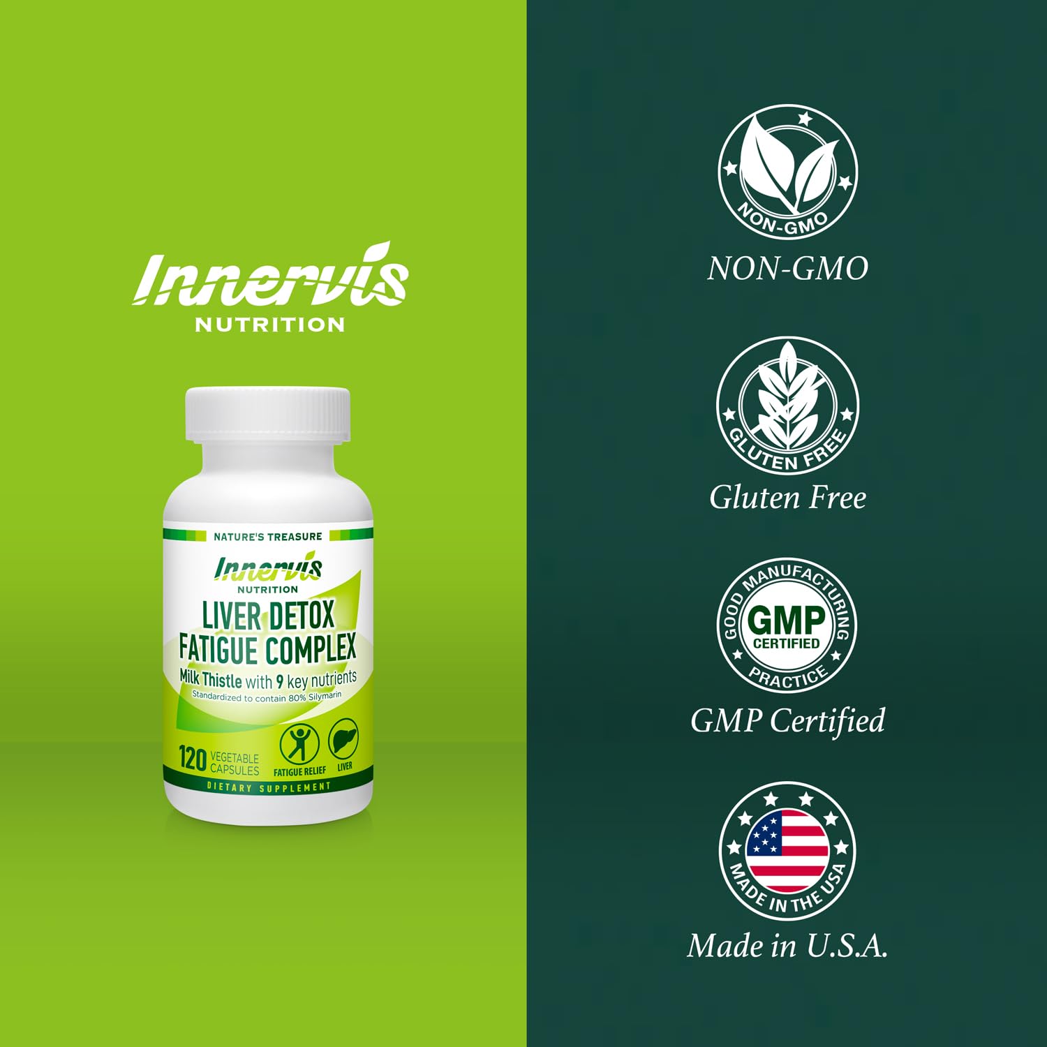 Innervis Nutrition label detail shows ingredients including milk thistle.