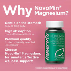 Close-up of INNERVISNUTRITION Magnesium Glycinate capsules highlighting gentle, high-absorption formula.