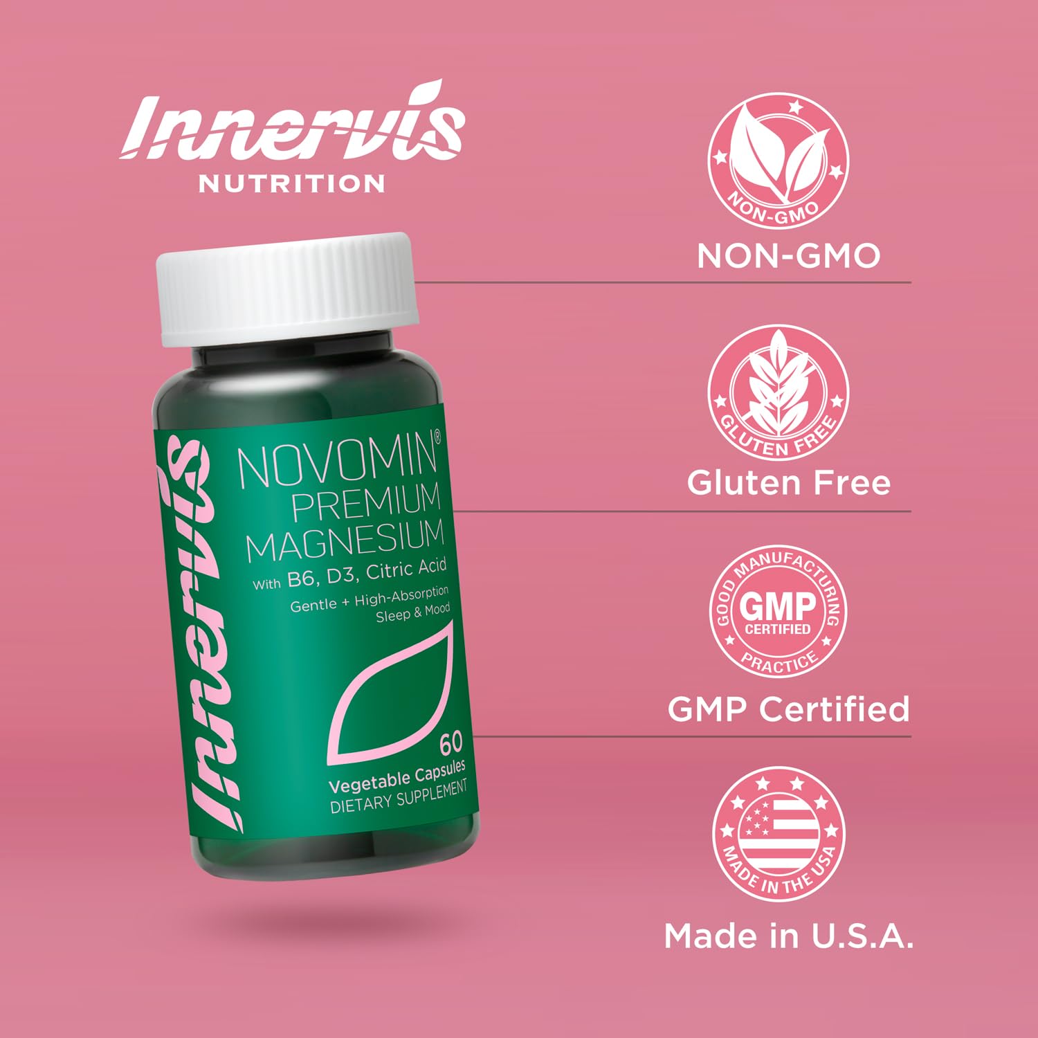 Open INNERVISNUTRITION bottle with capsules ready for daily two-capsule routine.