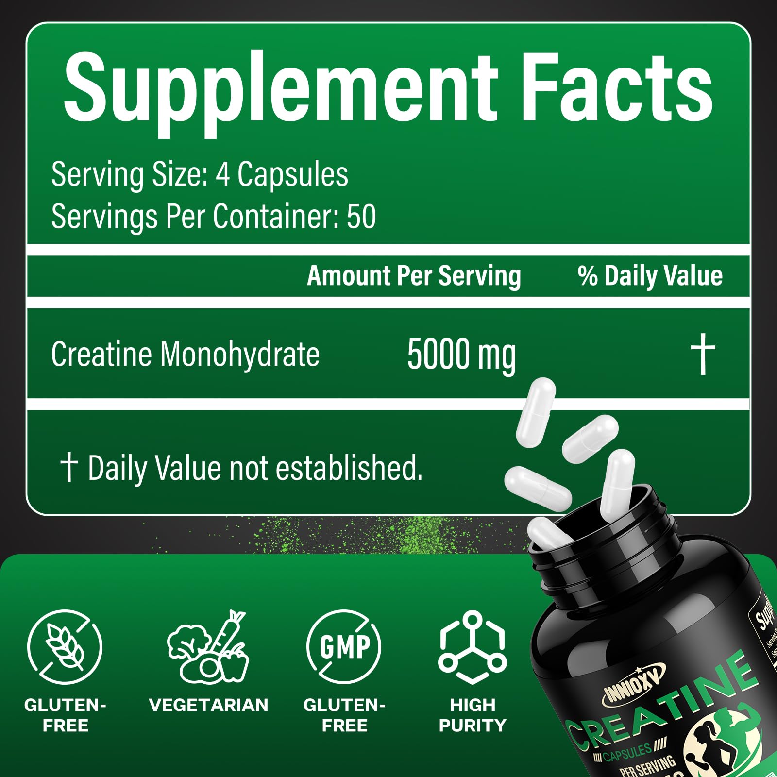INNIOXV Creatine Capsules being poured for quick training sessions