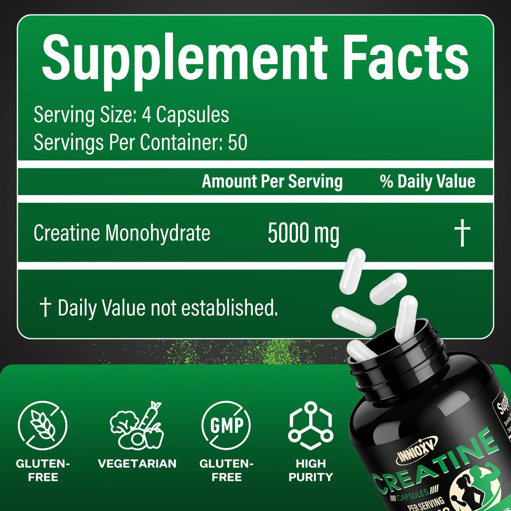 INNIOXV Creatine Capsules being poured for quick training sessions