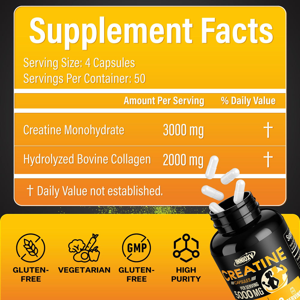 INNIOXV creatine monohydrate serving information highlighting 5000mg per serving.