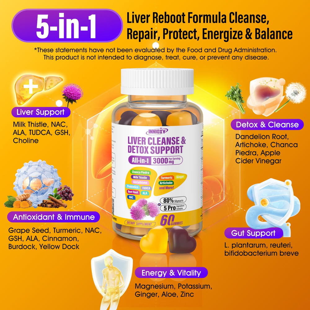 INNIOXV Milk Thistle 80% Silymarin potency highlighting liver support.