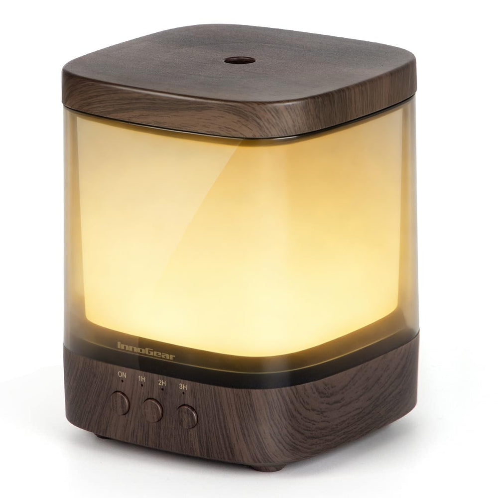 InnoGear diffuser 300ml front view with mist and ambient LED.