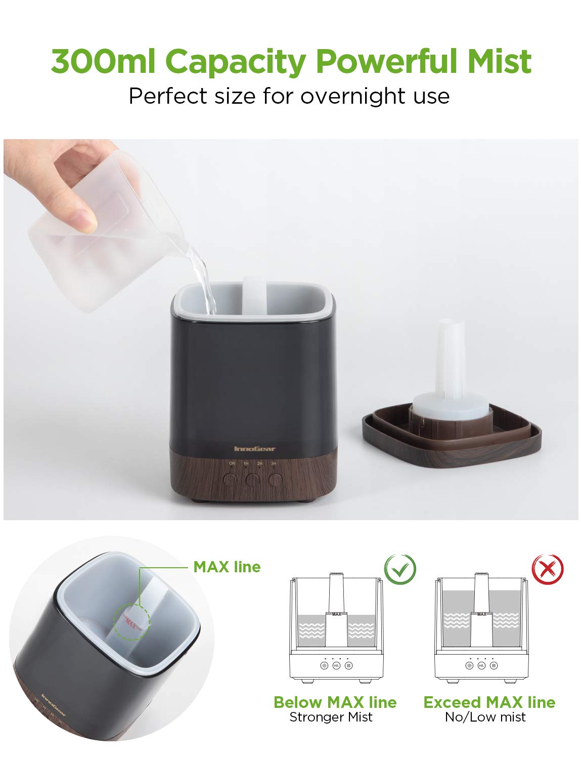 InnoGear 300ml diffuser on nightstand for tranquil aroma.