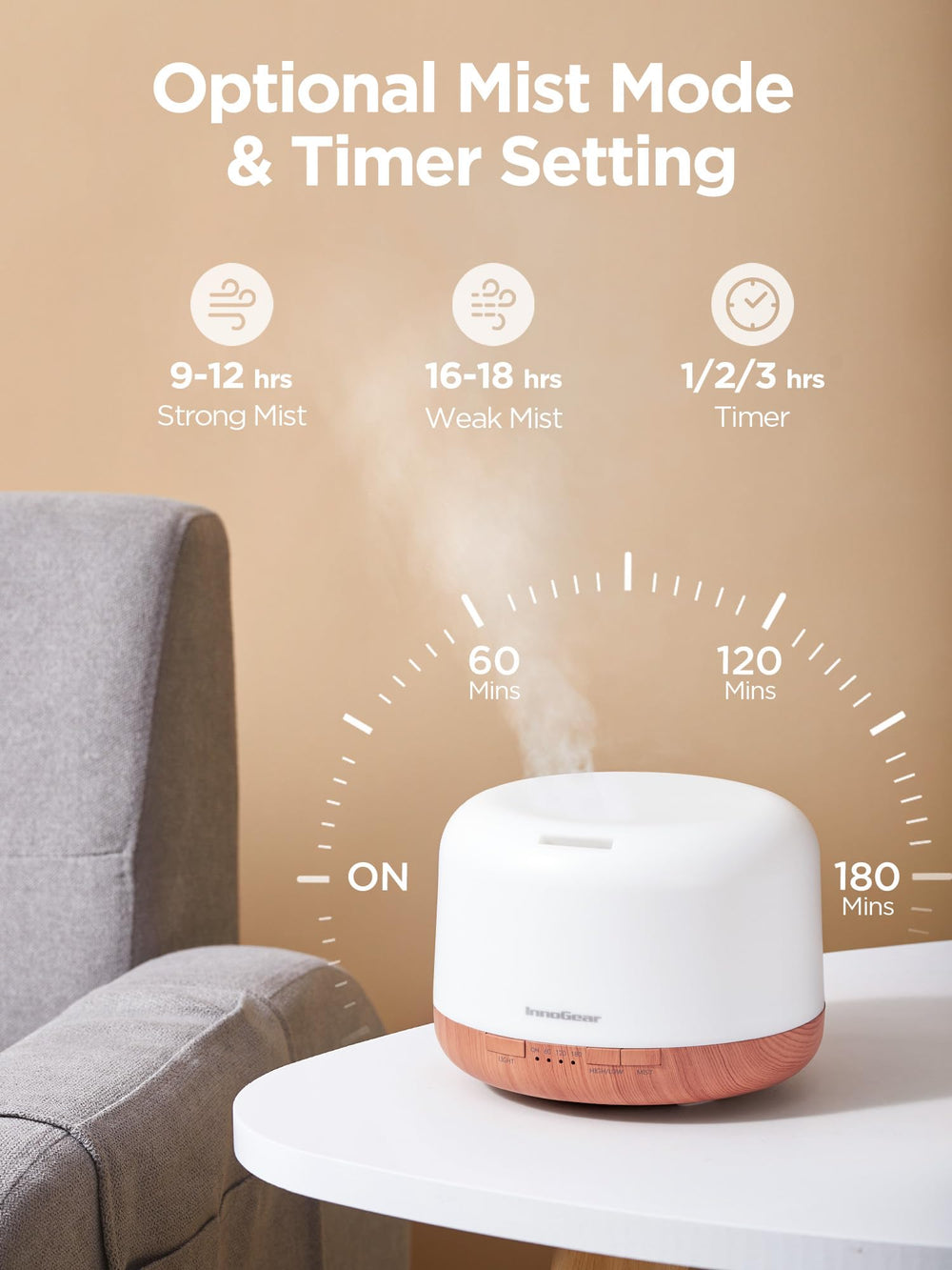 Continuous mist mode highlighting ongoing aroma diffusion.