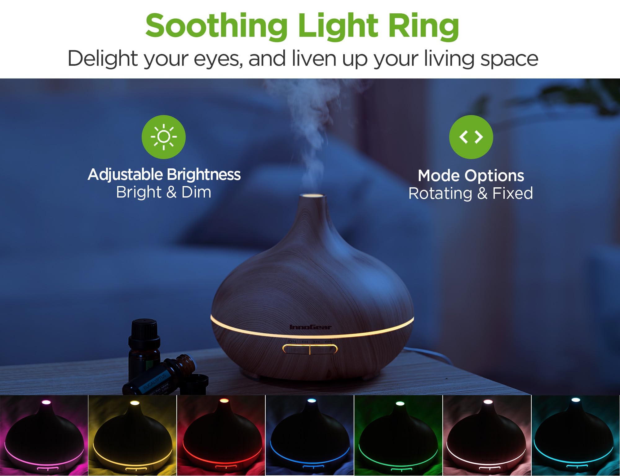 InnoGear diffuser LED light ring enhances ambiance in the evening
