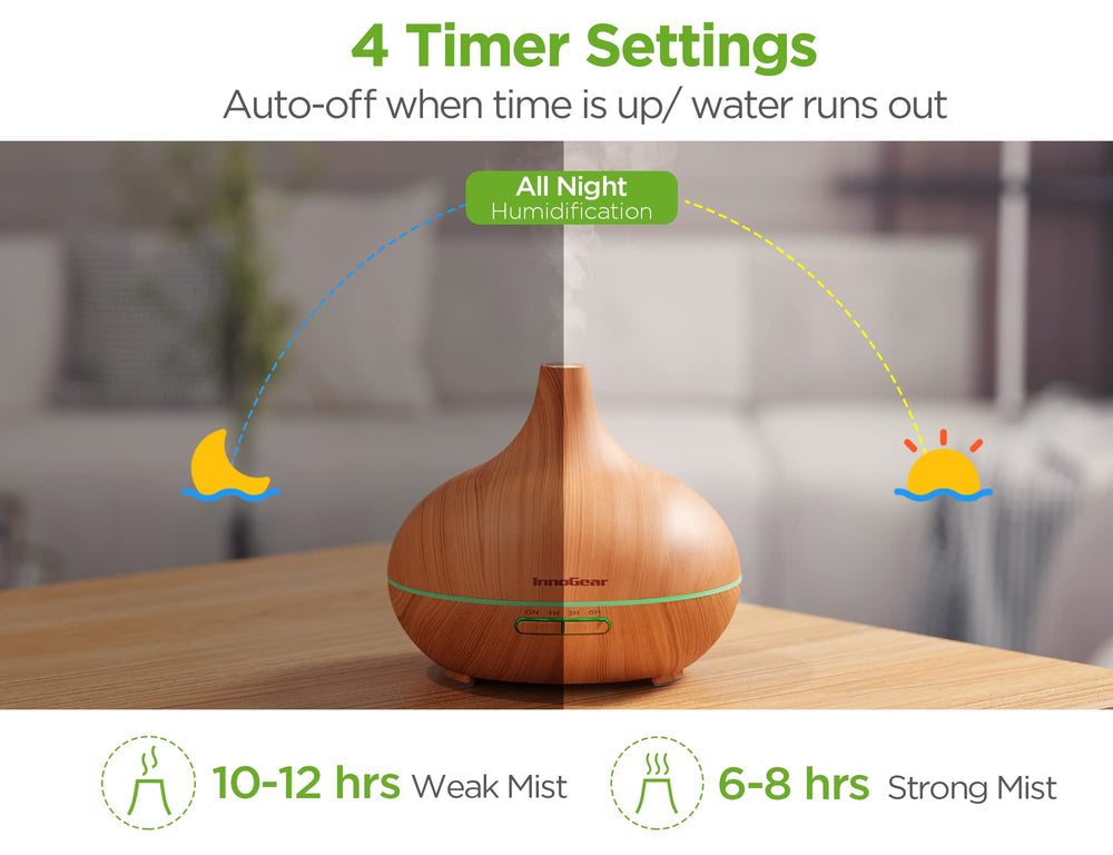 InnoGear diffuser with timer and mist options for flexible use
