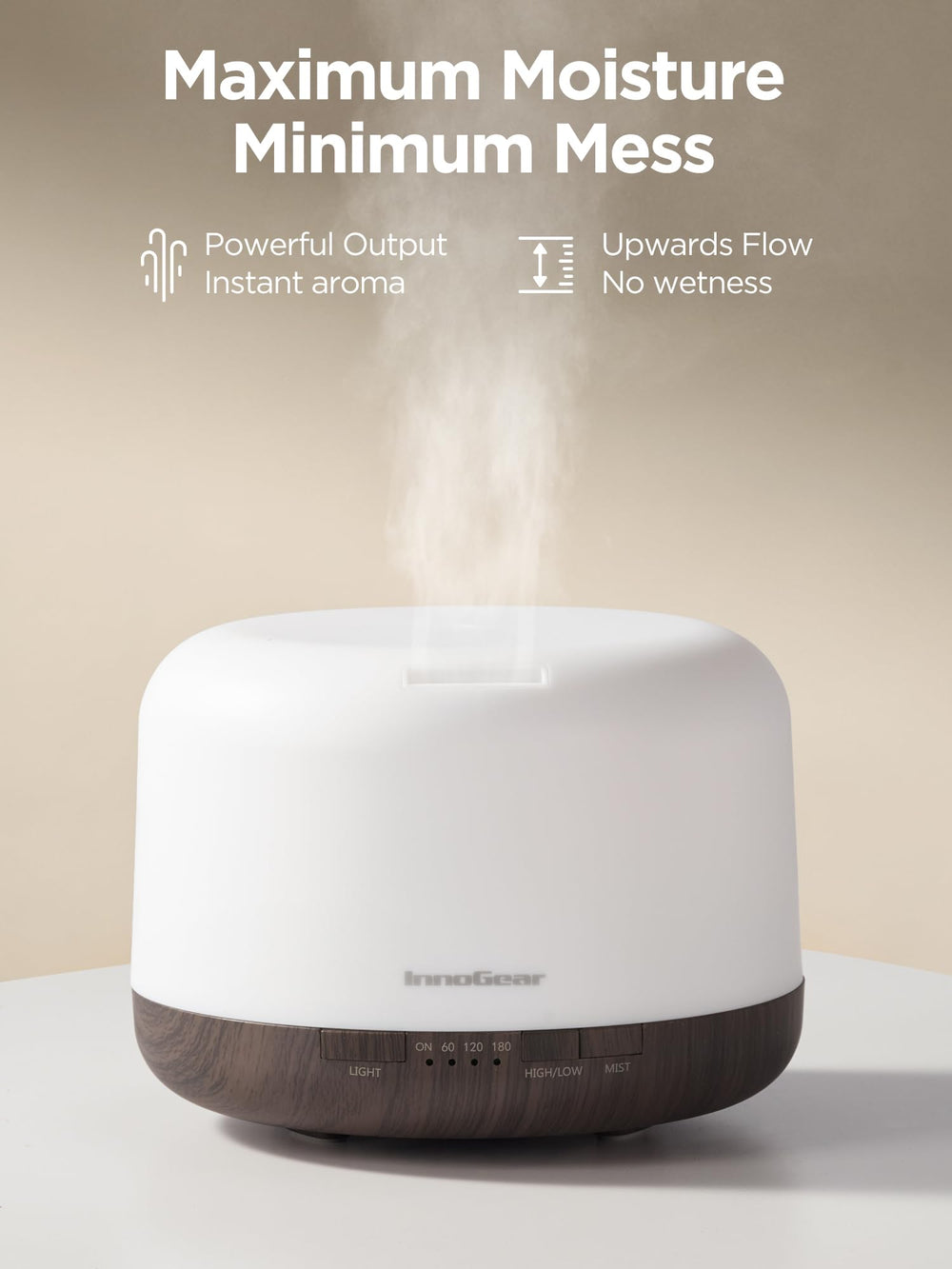 InnoGear diffuser 500ml water tank for long, uninterrupted sessions