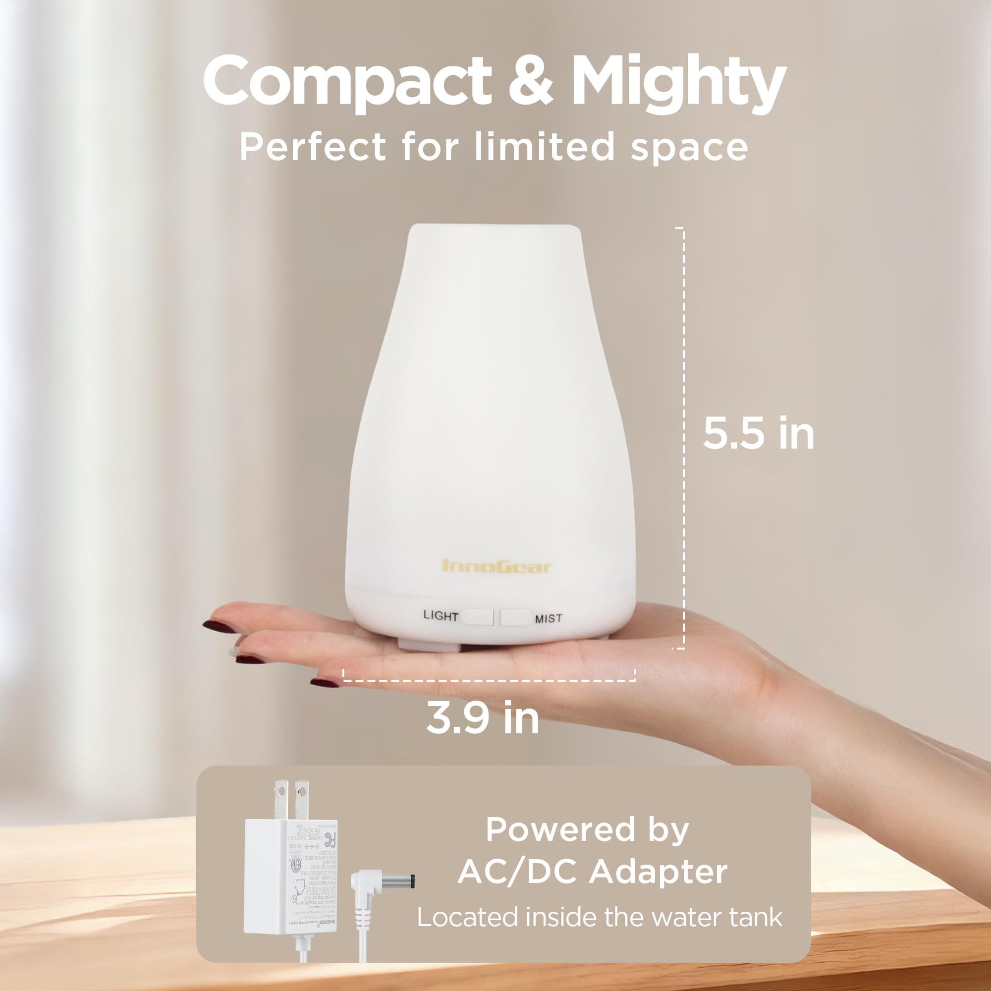 InnoGear diffuser in intermittent mist mode for long-lasting aroma
