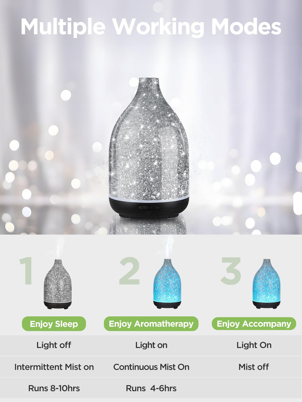 InnoGear diffuser shows chimney-shaped mist outlet for efficient desk spray.