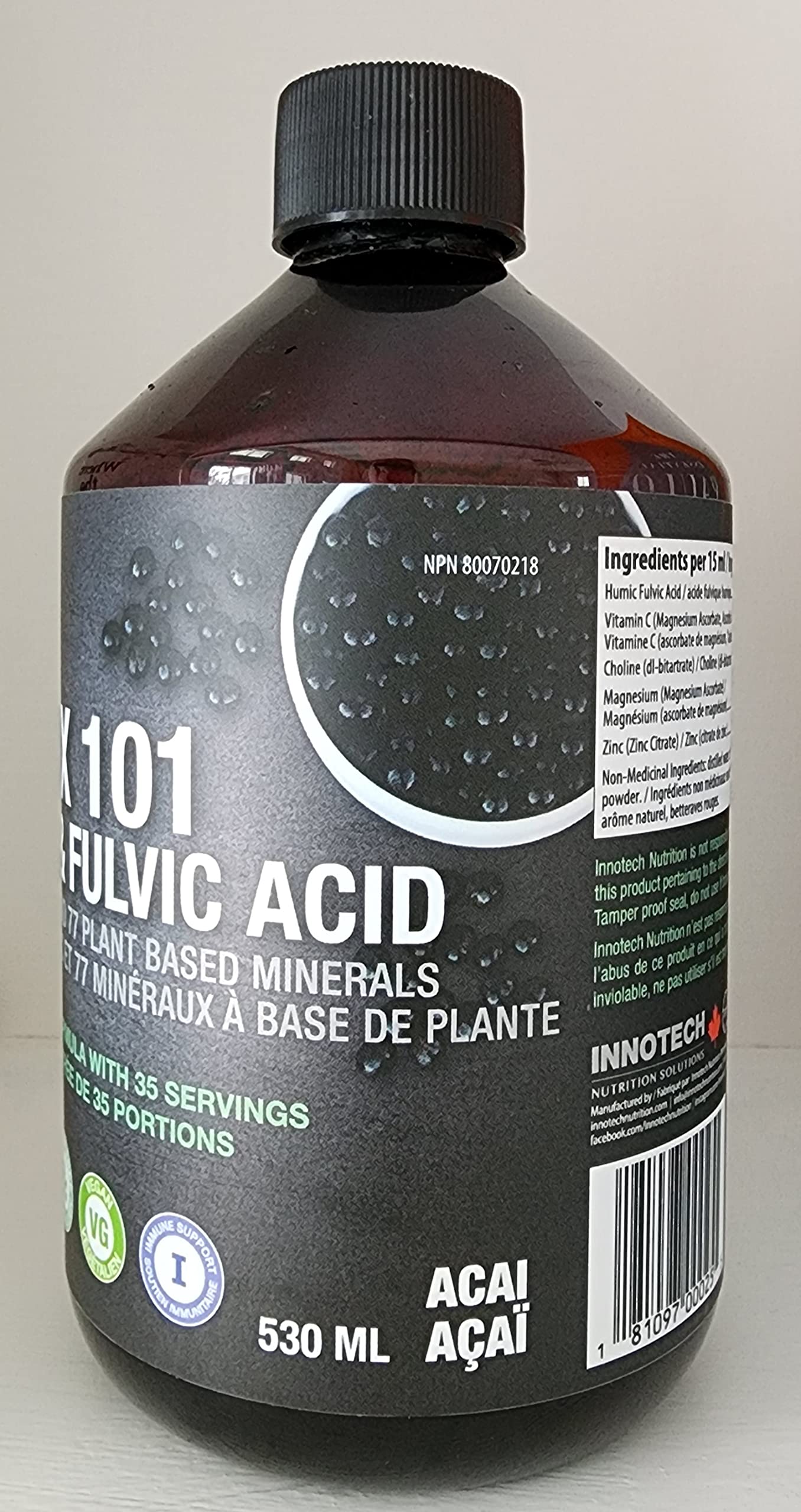 Innotech Detox 101 closeup ingredient label highlights minerals and vitamins