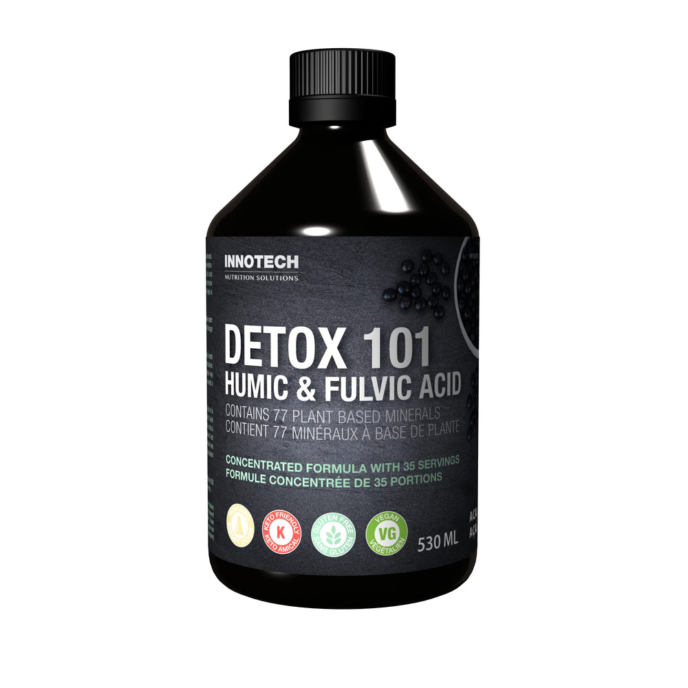 Innotech Detox 101 bottle showing humic and fulvic acids for daily wellness support