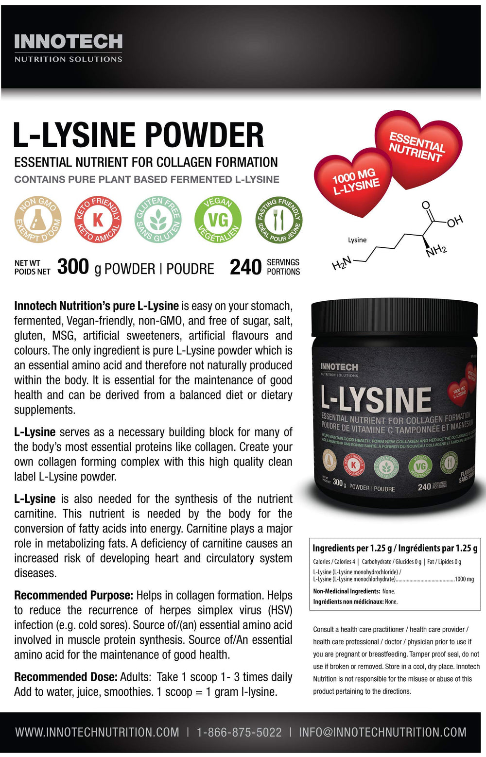 Innotech Nutrition Solutions L-Lysine powder pour view for convenient mixing.