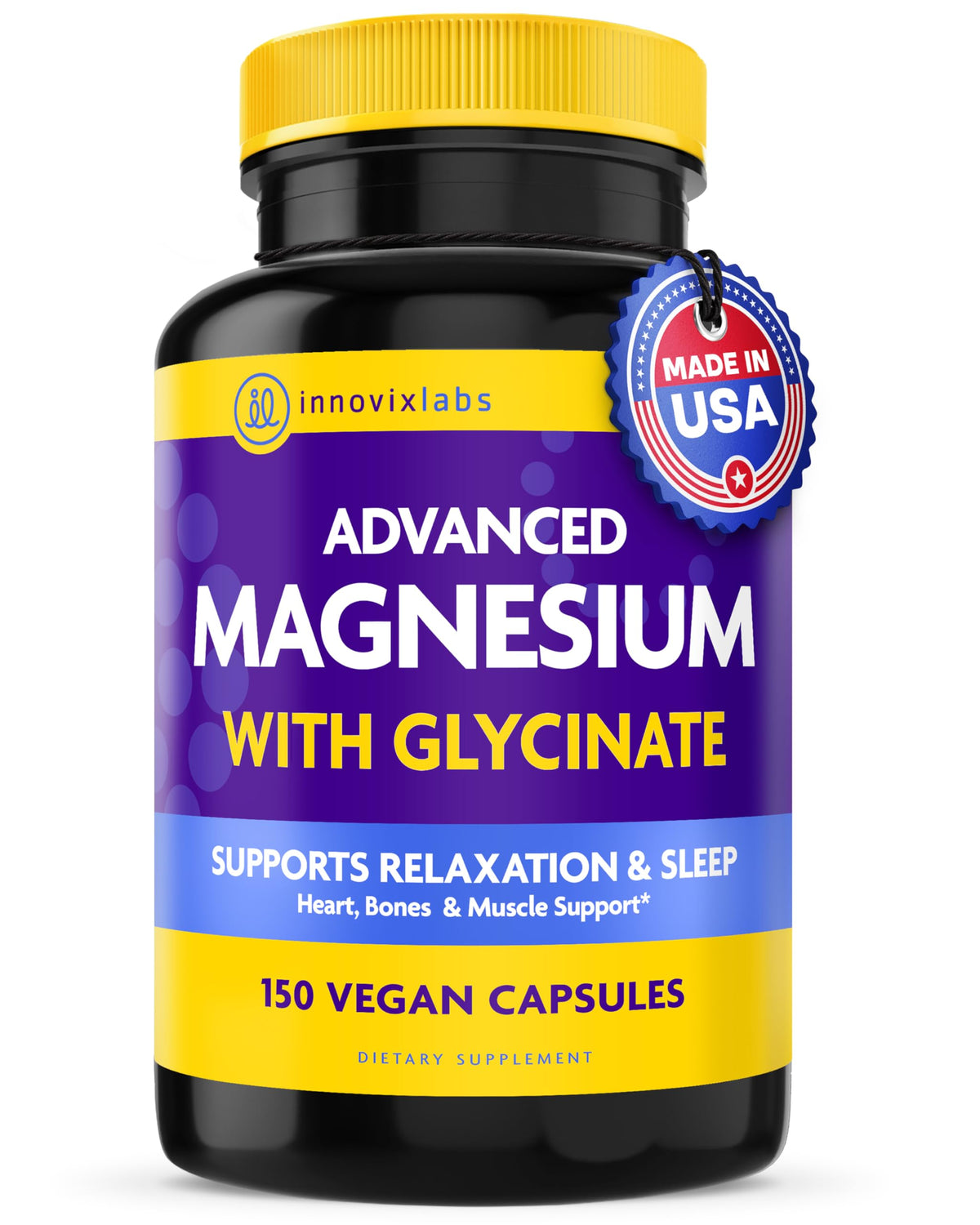 InnovixLabs Advanced Magnesium bottle label highlights high-absorption formula for daily use