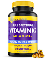 InnovixLabs full spectrum K2-90 softgels bottle showcases packaging for daily wellness support.