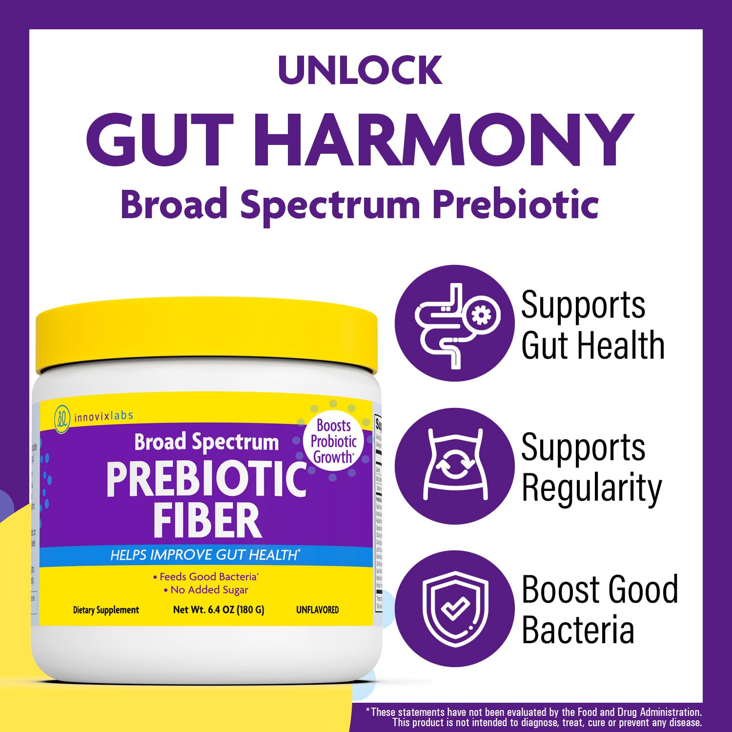 InnovixLabs prebiotic fiber powder bottle back reveals ingredients for trusted gut health transparency