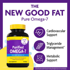 Close-up of InnovixLabs Purified Omega 7 softgels highlighting 210 mg dose.