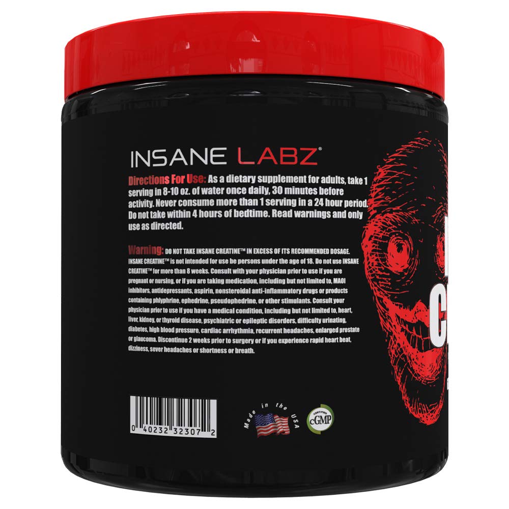 Insane Labz Insane Creatine Monohydrate powder scoop beside a shaker.