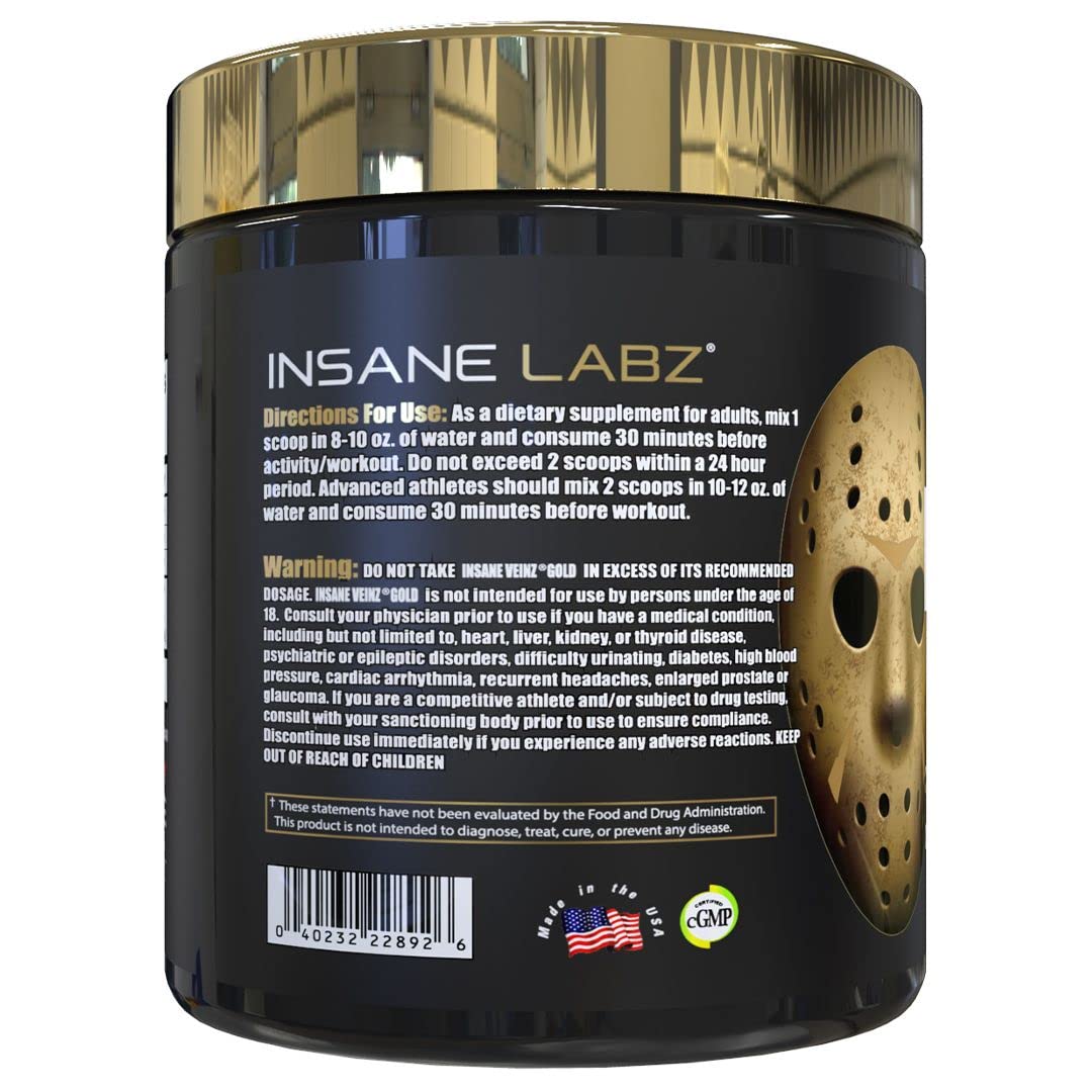 Insane Labz Insane Veinz Gold label closeup featuring Nitrosigine ingredient