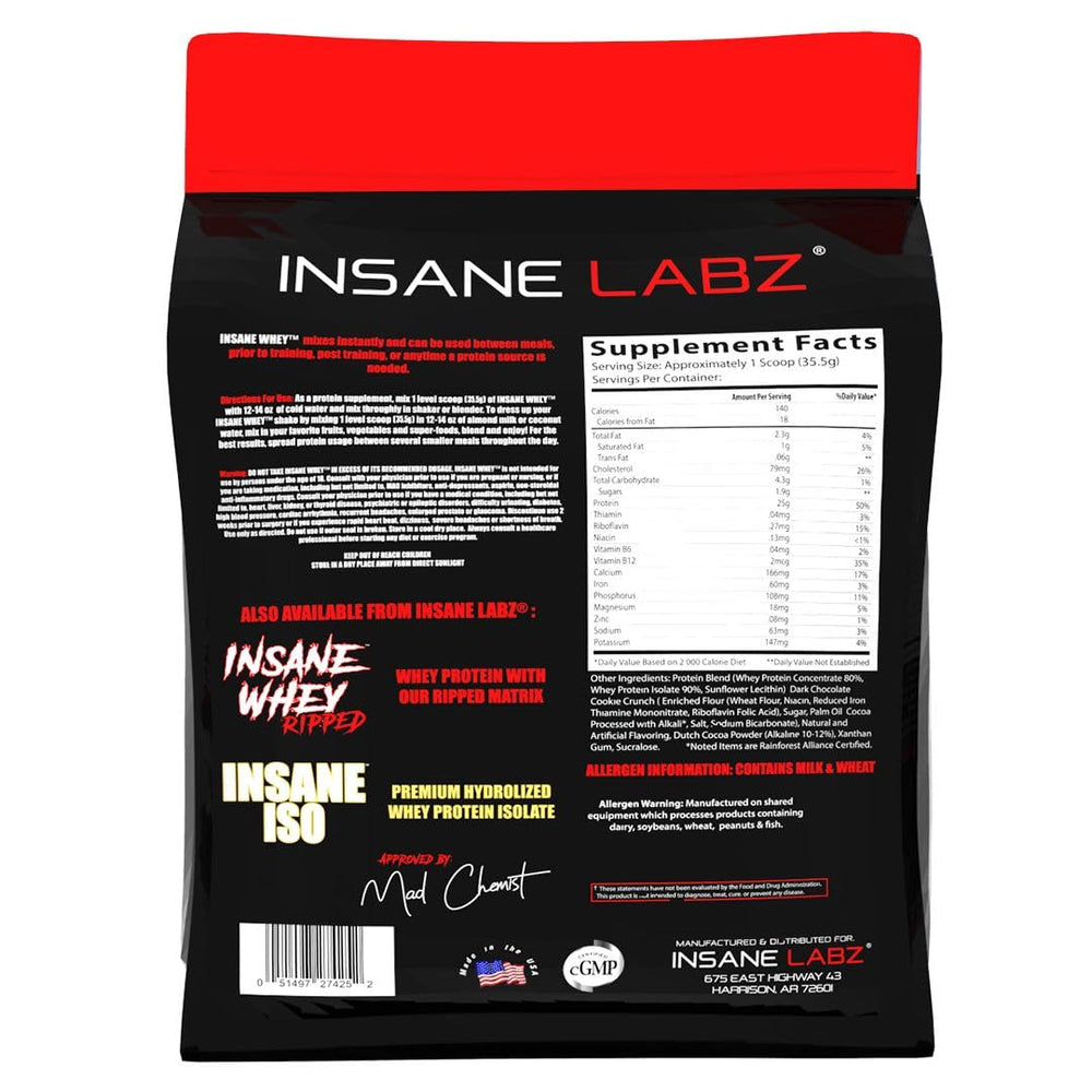 Insane Labz Insane Whey back panel highlighting nutrition and amino profile