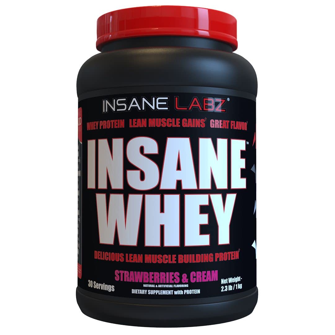Insane Labz Insane Whey bottle with Strawberries & Cream for post-workout recovery
