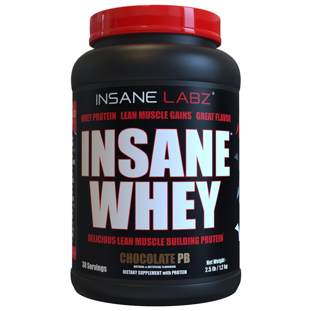 Insane Labz Insane Whey bottle shows Chocolate Peanut Butter flavor for post-workout protein support