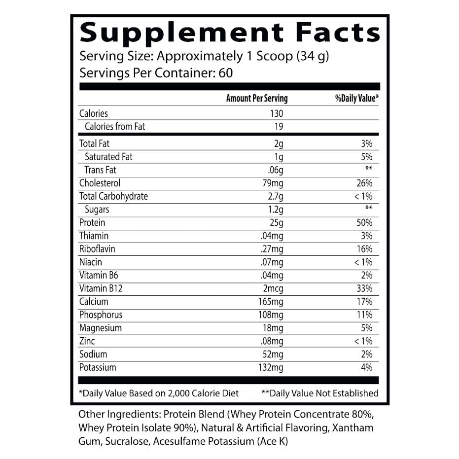 Insane Labz Insane Whey vanilla label highlighting 25 g protein per serving.