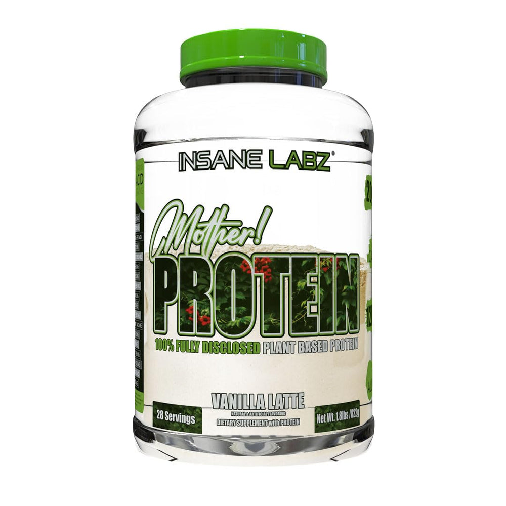 Insane Labz Mother Protein vanilla tub front, plant-based protein for muscle support