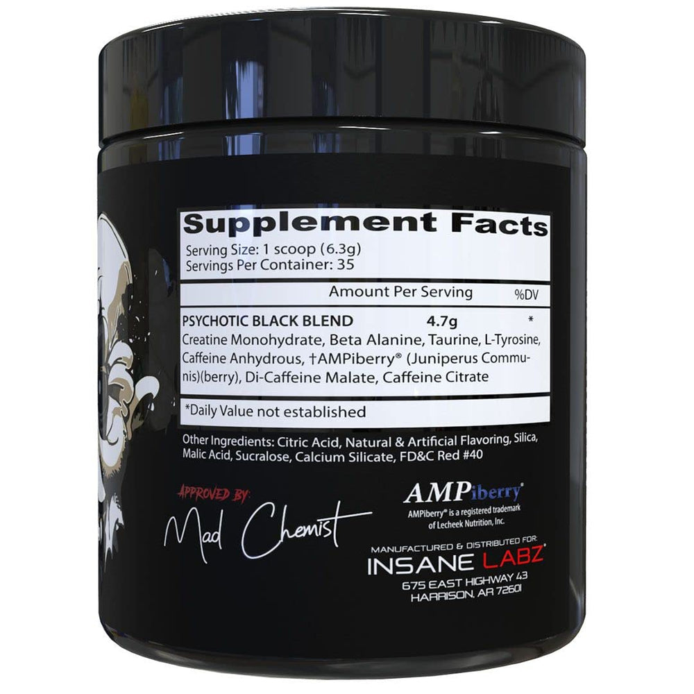 Close-up of Psychotic Black powder scoop texture for a strong pre-workout feel