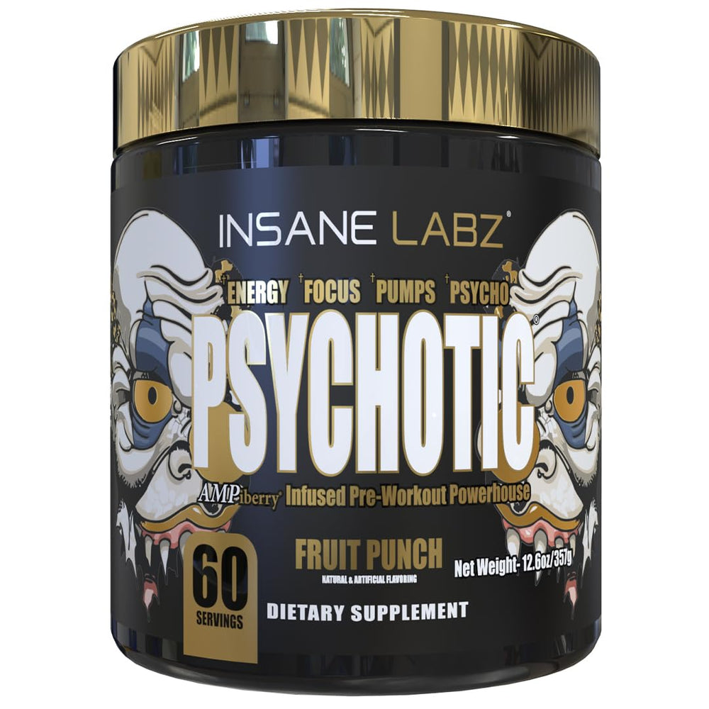 Insane Labz Psychotic Gold bottle showing bold energy and pump potential.