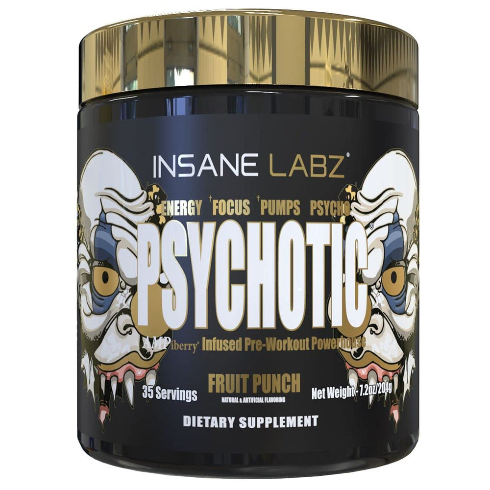 Psychotic Gold gummies close-up highlighting fruit-punch flavor and focus.