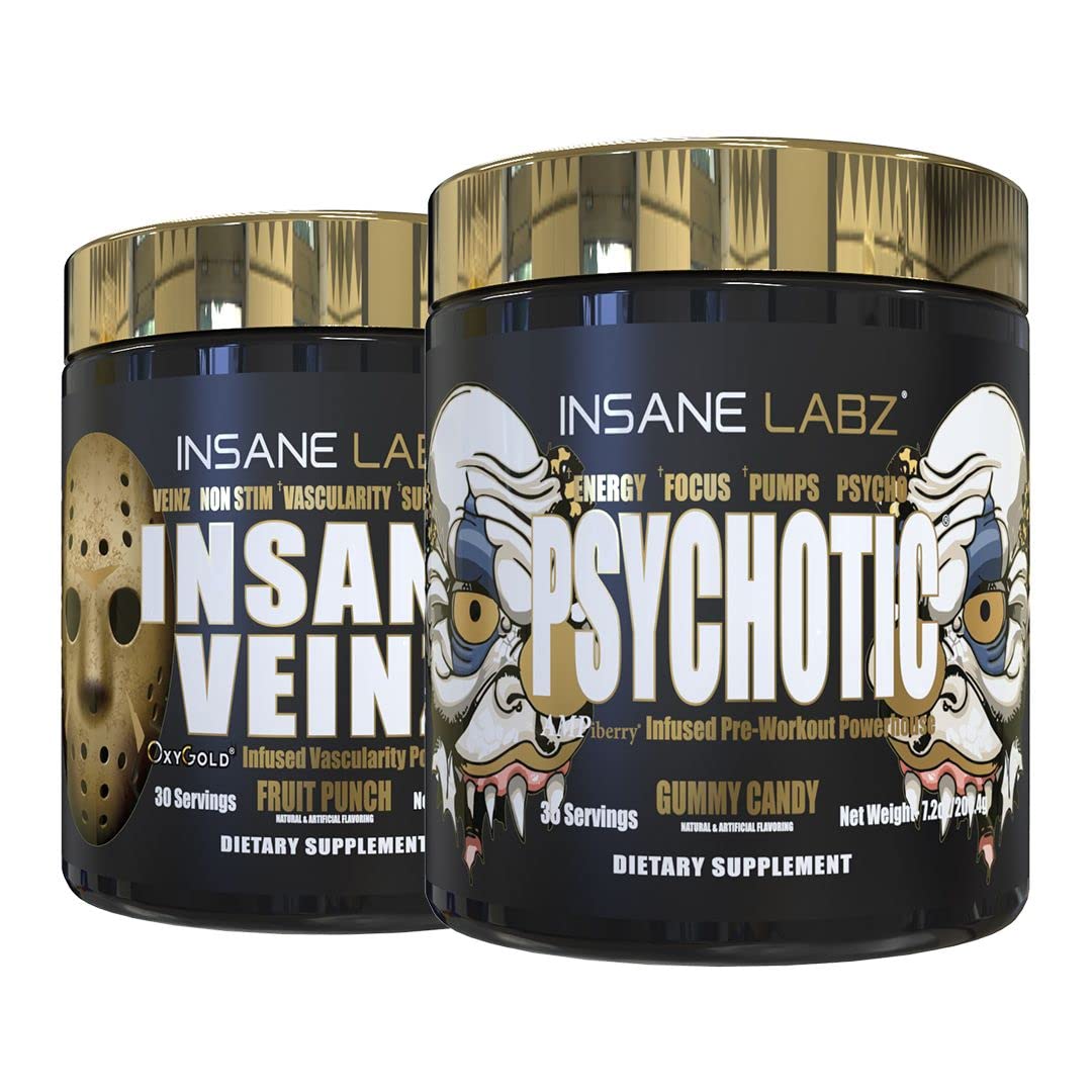 Insane Labz Psychotic Gold gummies bottle for tasty pre-workout energy and focus.