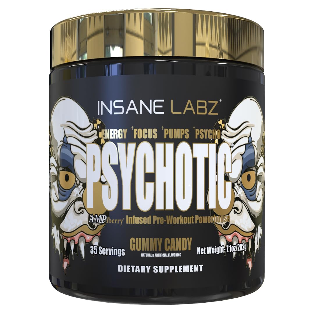 Insane Labz Psychotic Gold gummy pack offers convenient training fuel.
