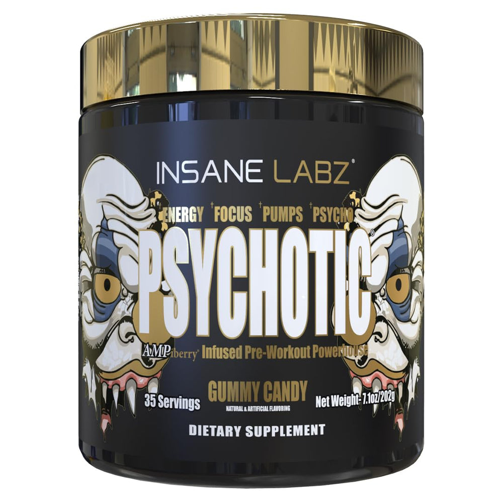 Insane Labz Psychotic Gold gummy pack offers convenient training fuel.