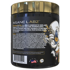 Close-up of Psychotic Gold label highlighting NO boosters and absorption enhancers.