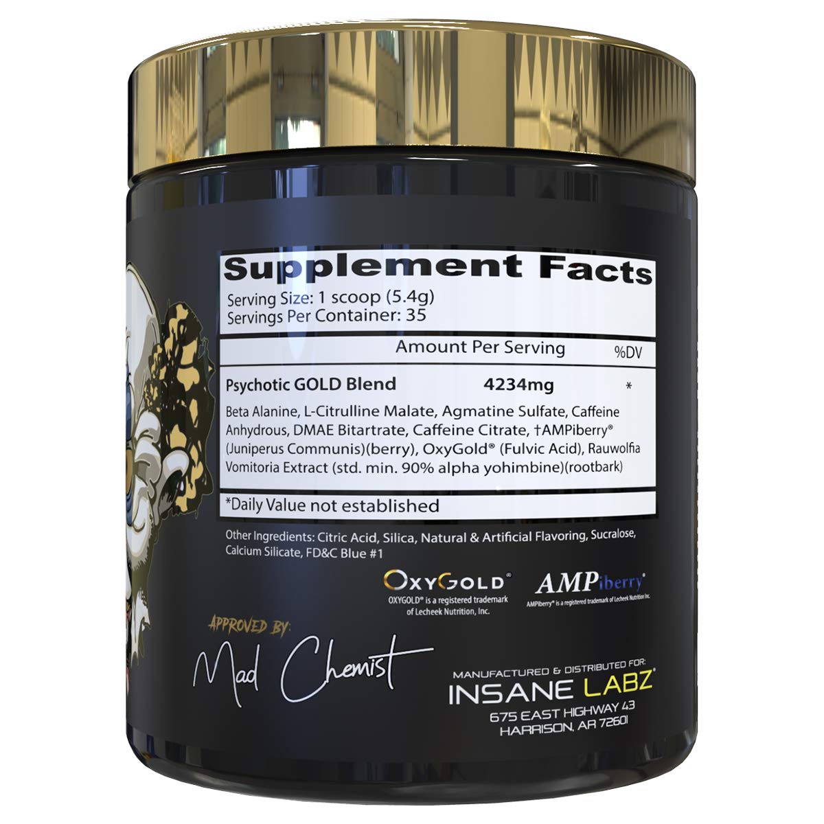 Insane Labz Psychotic Gold powder scoop ready for a precise pre-workout serving.