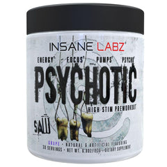 Close-up of Psychotic Saw label highlighting key ingredients and focus.
