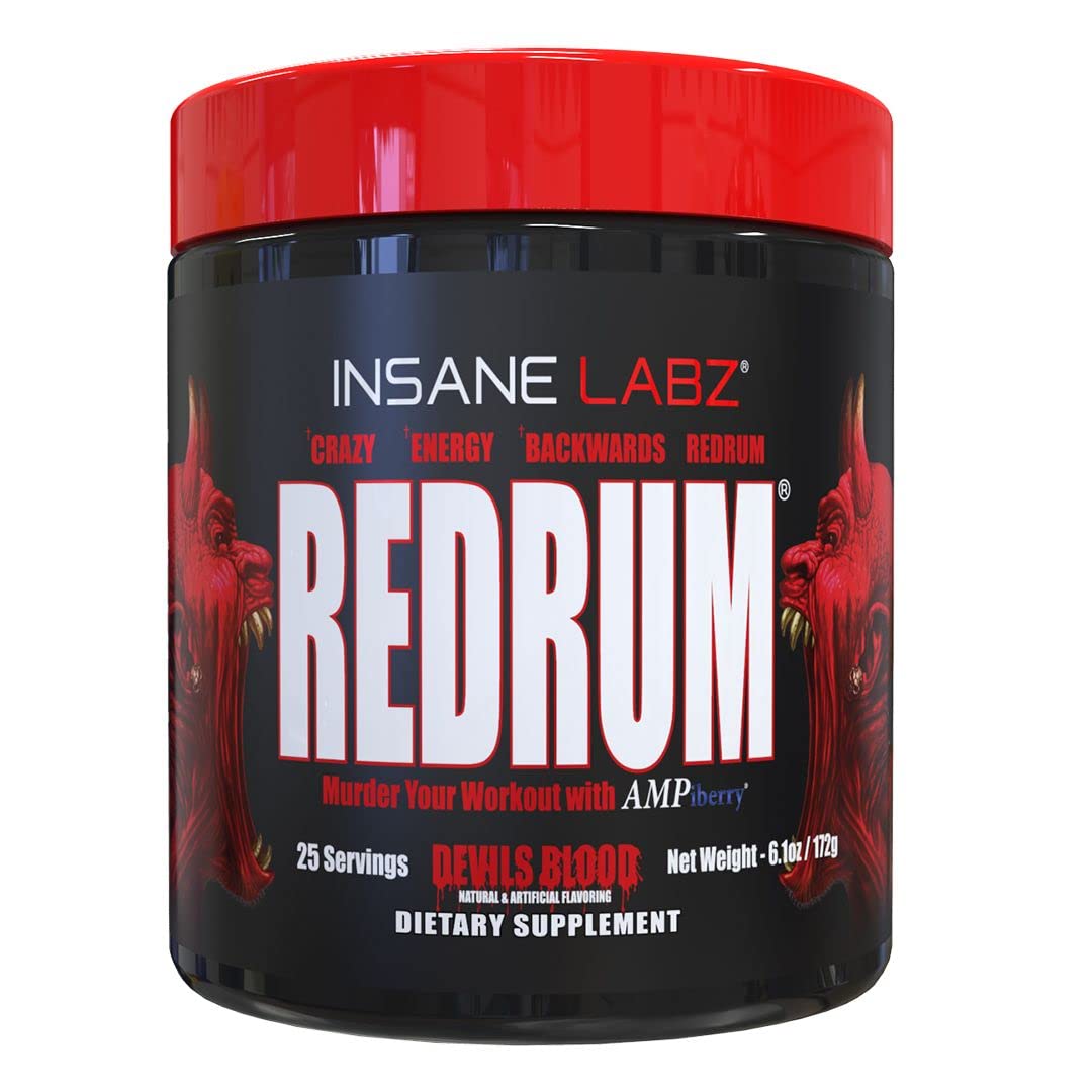 Insane Labz Redrum canister front view highlighting energy-boosting formula
