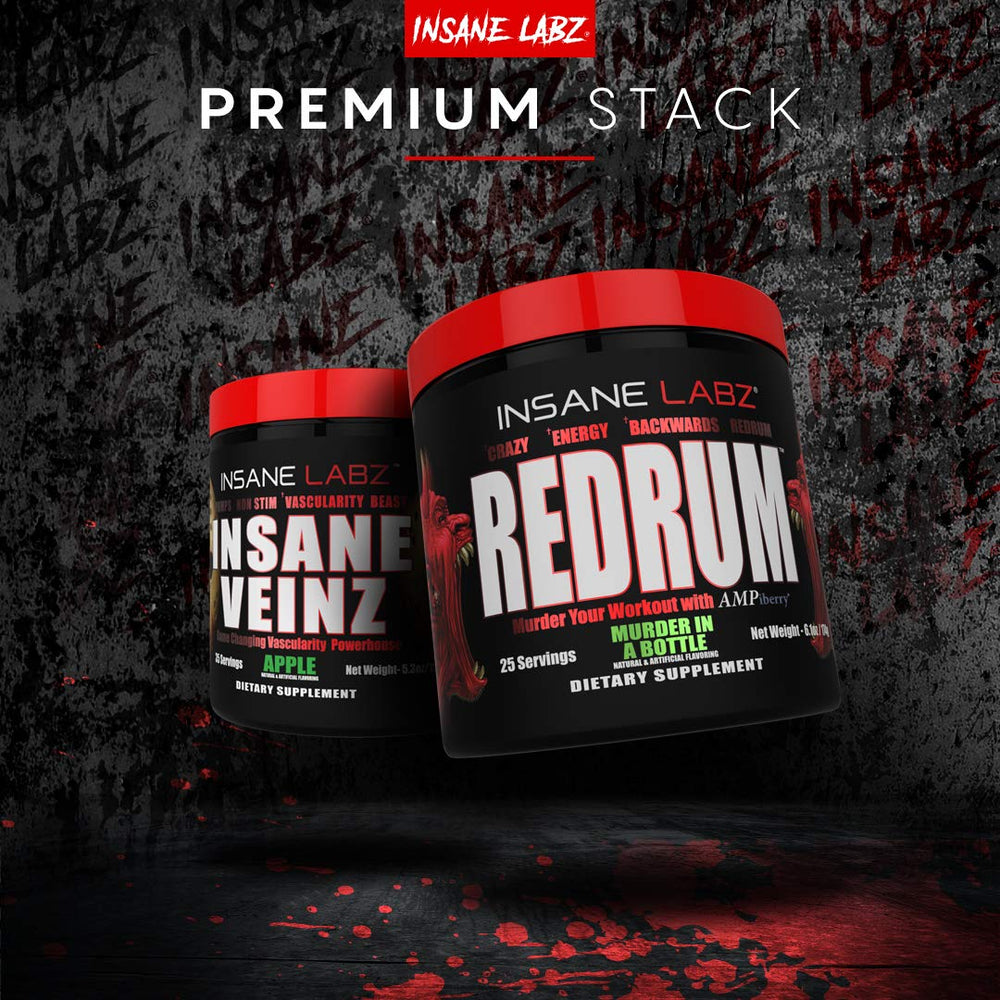 Insane Labz Redrum label detail showing AMPiberry and OXYgold blends