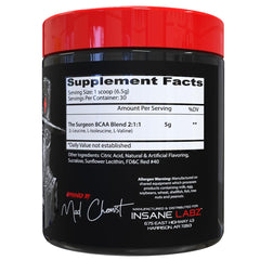 The Surgeon BCAA powder poured into water creates a flavorful recovery shake.