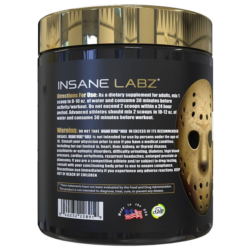 Insane Veinz Gold Hydromax-Nitrosigine blend boosts blood flow for workouts.