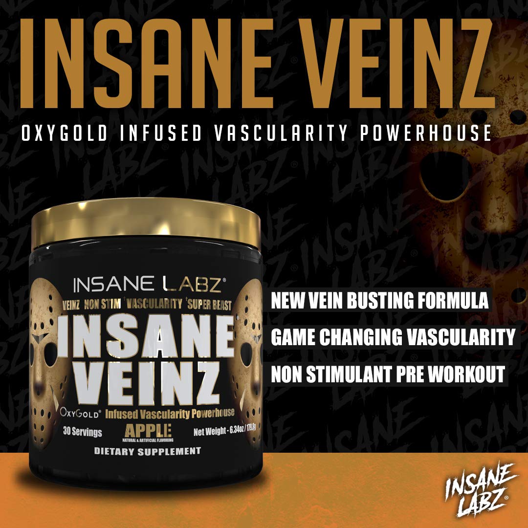 Insane Veinz Gold pump visual emphasizing vascularity during training.