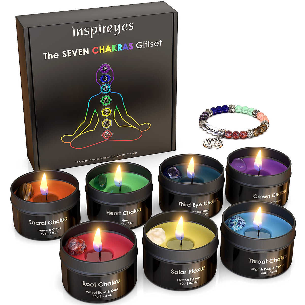 Inspireyes red chakra candle with crystal for energy balance during meditation