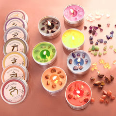Inspireyes Chakra Candles Set with crystals for meditation and energy balance.