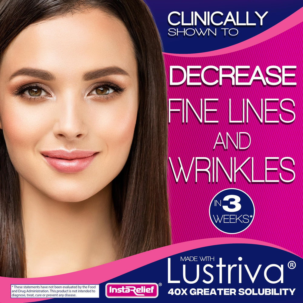 InstaRelief tablets close-up showing micro-tablets and premium formulation for daily hair and skin support.