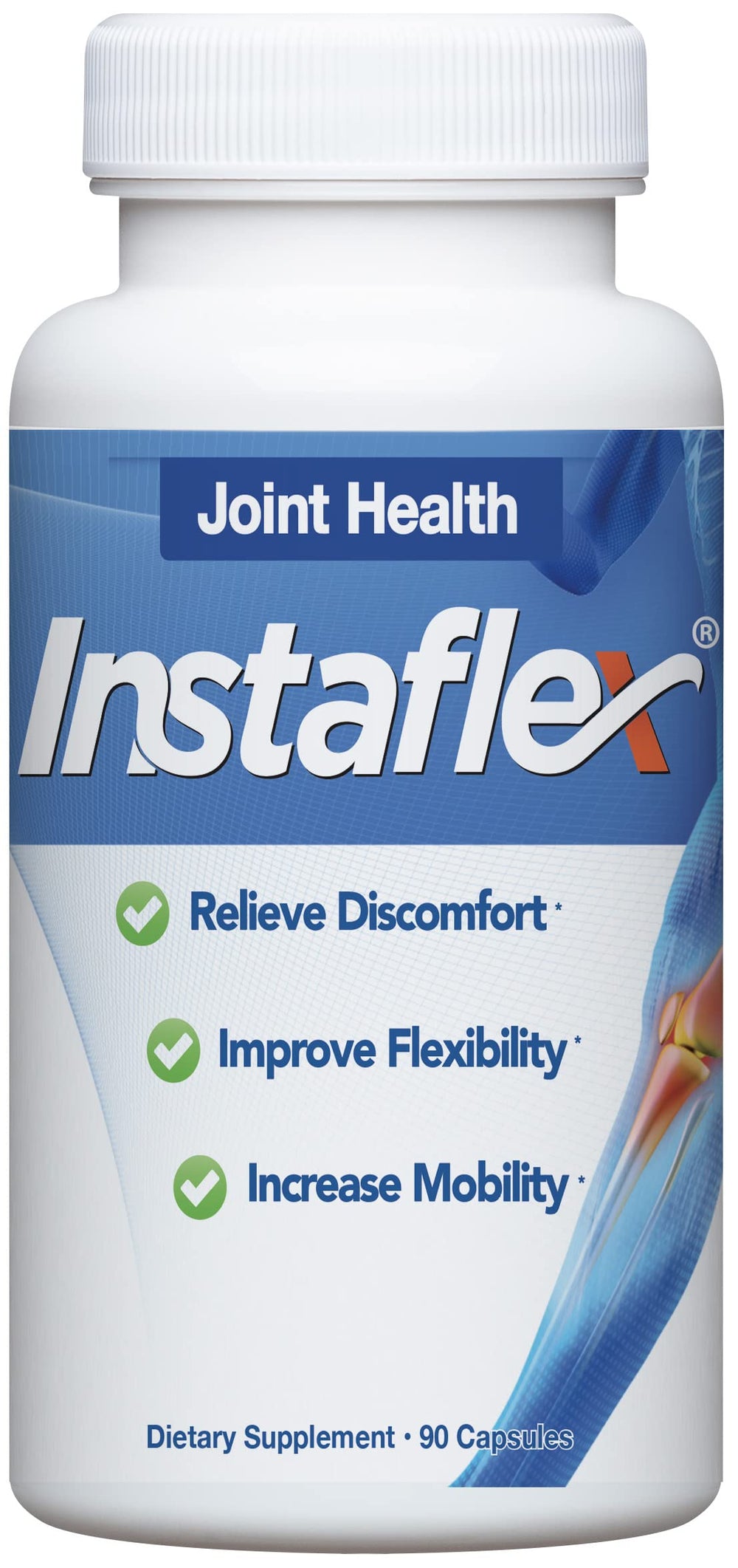 Instaflex capsules close-up highlighting easy-to-swallow capsules for ongoing joint relief